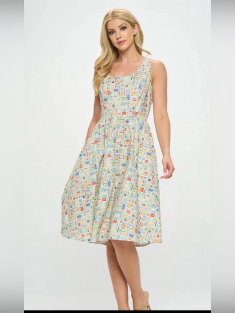 Sm wardrobe Sewing Tool Print Dress sleeveless , V-neck size L NWT